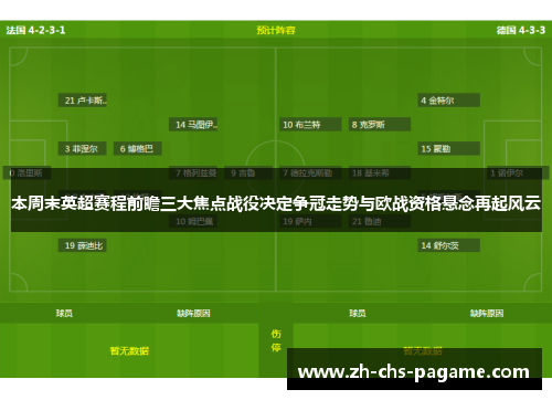 本周末英超赛程前瞻三大焦点战役决定争冠走势与欧战资格悬念再起风云